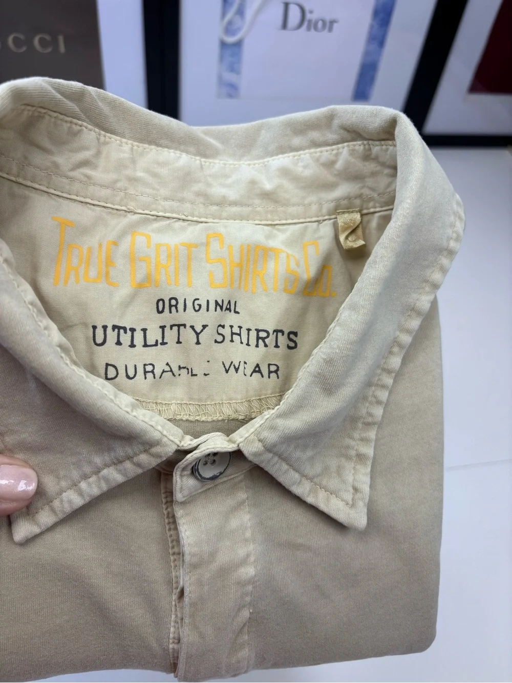 True Grit Original Utility Men’s Light Beige 100% Pique Cotton Polo Shirt VGC  L